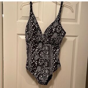Black High-Cut One Piece Swimsuit with Open Back